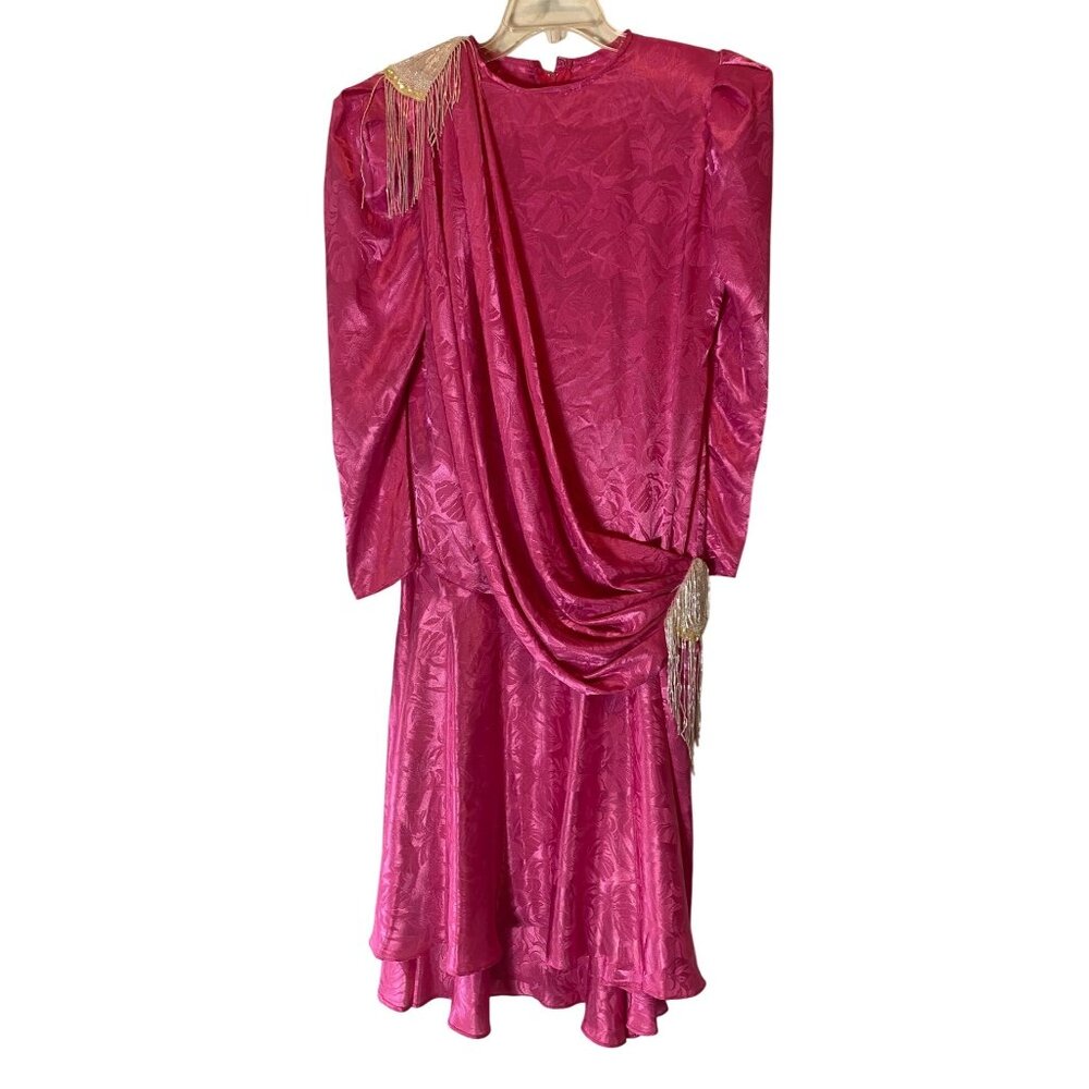 Vintage 1970's Pink Fuchsia Beaded Fringe Dress Size 10 Made In USA